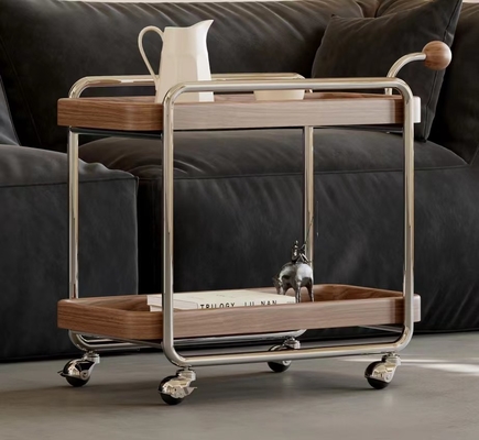 Nordic Modern Low Side Table Trolley Trolly With Wheels Stainless Steel Frame Solid Wood Handle