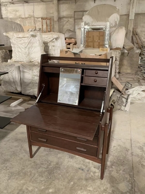 Bedroom Wooden Makeup Vanity Desk Retro Luxury Dressing Table With Mirror
