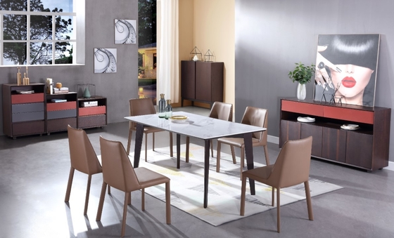 Modern Dining Room Set Sitting Chairs Stainless Steel Base Dining Table Sets