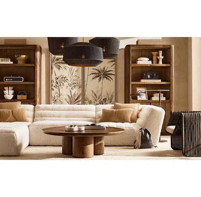 Contemporary Design Coffee Table Furniture with Wood Top and Sintered Stone Base for Living Room