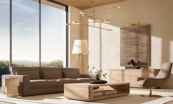 Living Room Solid Wood Coffee Table Modern Furniture With Stainless Steel And Ceramic Top