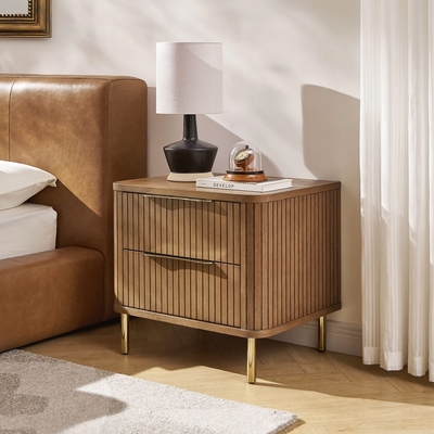 Vintage Solid Wood Bedside Table Furniture Bedroom Bedside Cabinet With Metal Foot