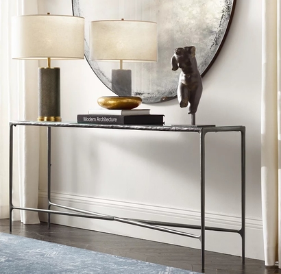 Bedroom Functional Console Table Furniture With Stainless Steel And Glass Top